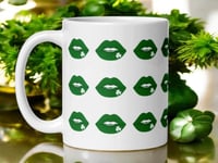 Image 1 of St Patrick’s Day Kiss Mug Green Lips Pattern Irish Coffee Cup 11 oz