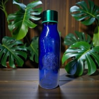 Image 7 of Starbucks Cobalt Blue Siren Recycled Glass Water Bottle 20oz w Cap EUC Scratches