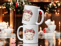 Image 2 of Kawaii Cat Mug: Valentine Flower Crown Coffee Cup