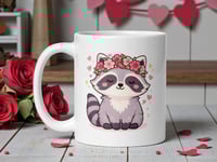 Image 1 of Kawaii Raccoon Mug with Valentine Flower Crown