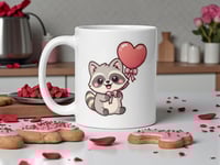 Image 1 of Kawaii Raccoon Heart Balloon Mug - Valentine's Day Gift