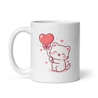 Image 3 of Kawaii Cat Mug, Heart Balloon - Valentine's Day Gift