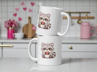 Image 2 of Kawaii Raccoon Valentine Mug, Coffee Cup Gift