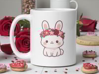 Image 1 of Kawaii Bunny Mug with Valentine Flower Crown