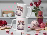 Image 2 of Kawaii Raccoon Mug with Valentine Flower Crown