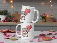Image 2 of Kawaii Raccoon Heart Balloon Mug - Valentine's Day Gift