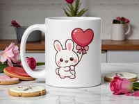 Image 1 of Kawaii Bunny Heart Balloon Mug - Valentine's Day Gift