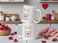 Image 2 of Kawaii Bunny Valentine Mug, Rabbit Coffee Cup