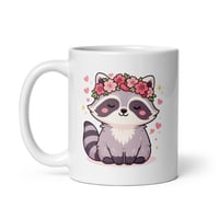 Image 3 of Kawaii Raccoon Mug with Valentine Flower Crown