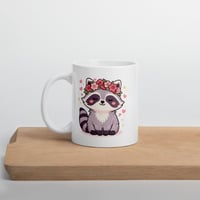 Image 4 of Kawaii Raccoon Mug with Valentine Flower Crown