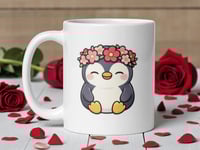 Image 1 of Kawaii Penguin Mug with Flower Crown - Valentine Coffee Cup
