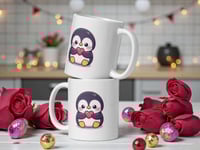 Image 2 of Kawaii Penguin Valentine Mug: Coffee Cup Gift