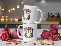 Image 2 of Kawaii Penguin Mug with Flower Crown - Valentine Coffee Cup