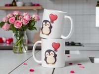 Image 2 of Kawaii Penguin Mug, Heart Balloon - Valentine's Day Gift