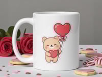 Image 1 of Kawaii Bear Heart Balloon Mug, Valentine's Day Gift