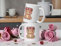 Image 2 of Kawaii Bear Mug with Flower Crown - Valentine Coffee Cup