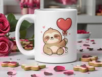 Image 1 of Adorable Sloth Valentine Mug Heart Balloon Kawaii Coffee Cup
