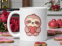 Image 1 of Kawaii Sloth Valentine Mug: Heart Coffee Cup