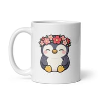 Image 3 of Kawaii Penguin Mug with Flower Crown - Valentine Coffee Cup