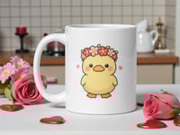 Image 1 of Kawaii Duck Valentine Mug, Flower Crown Coffee Cup