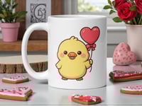 Image 1 of Kawaii Duck Valentine Mug, Heart Balloon Coffee Cup