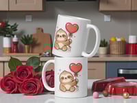 Image 2 of Adorable Sloth Valentine Mug Heart Balloon Kawaii Coffee Cup