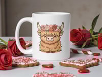 Image 1 of Kawaii Highland Cow Valentine Mug with Flower Crown