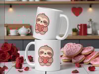 Image 2 of Kawaii Sloth Valentine Mug: Heart Coffee Cup