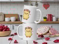 Image 2 of Kawaii Duck Valentine Mug, Flower Crown Coffee Cup