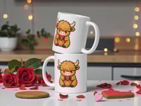 Image 2 of Kawaii Highland Cow Valentine Mug, Coffee Cup Gift