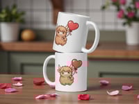 Image 2 of Kawaii Highland Cow Valentine Mug, Heart Balloon Coffee Cup