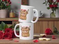 Image 2 of Kawaii Highland Cow Valentine Mug with Flower Crown