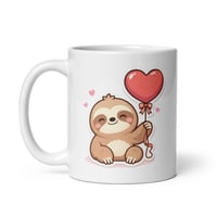 Image 3 of Adorable Sloth Valentine Mug Heart Balloon Kawaii Coffee Cup