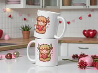 Image 2 of Kawaii Highland Cow Mug, Valentine's Day Coffee Cup