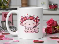 Image 1 of Kawaii Axolotl Mug, Valentine's Day Flower Crown Coffee Cup