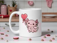 Image 1 of Kawaii Axolotl Valentine Mug, Heart Balloon Coffee Cup