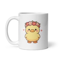 Image 3 of Kawaii Duck Valentine Mug, Flower Crown Coffee Cup