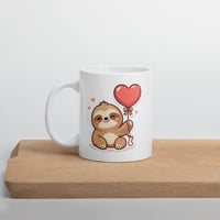 Image 4 of Adorable Sloth Valentine Mug Heart Balloon Kawaii Coffee Cup