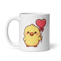Image 3 of Kawaii Duck Valentine Mug, Heart Balloon Coffee Cup