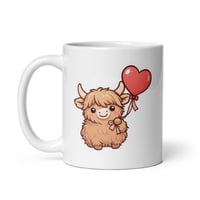 Image 3 of Kawaii Highland Cow Valentine Mug, Heart Balloon Coffee Cup