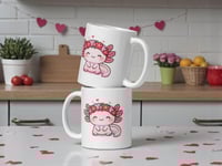 Image 2 of Kawaii Axolotl Mug, Valentine's Day Flower Crown Coffee Cup