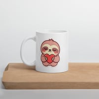Image 4 of Kawaii Sloth Valentine Mug: Heart Coffee Cup