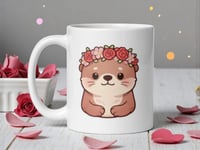 Image 1 of Kawaii Otter Mug, Valentine's Day Flower Crown Coffee Cup