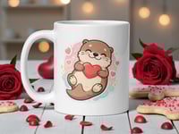 Image 1 of Kawaii Otter Valentine's Day Mug, Heart Coffee Cup