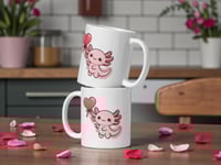 Image 2 of Kawaii Axolotl Valentine Mug, Heart Balloon Coffee Cup
