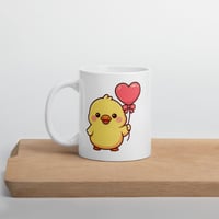 Image 4 of Kawaii Duck Valentine Mug, Heart Balloon Coffee Cup