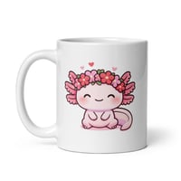 Image 3 of Kawaii Axolotl Mug, Valentine's Day Flower Crown Coffee Cup