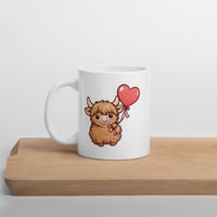 Image 4 of Kawaii Highland Cow Valentine Mug, Heart Balloon Coffee Cup