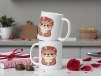 Image 2 of Kawaii Otter Mug, Valentine's Day Flower Crown Coffee Cup