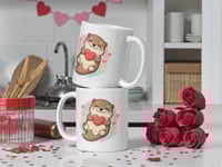 Image 2 of Kawaii Otter Valentine's Day Mug, Heart Coffee Cup
